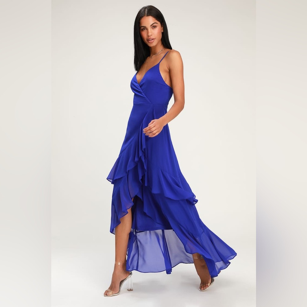 ASOS NWT Elegant Blue Ruffle Maxi Dress - size:6